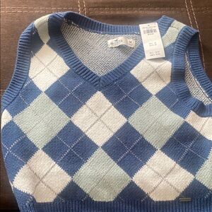 Hollister V-Neck Sweater in Blue and White Argyle